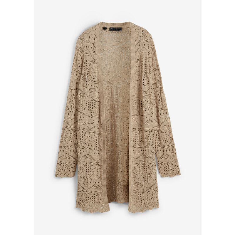 bonprix Ažúrový pletený sveter, farba béžová 44741788