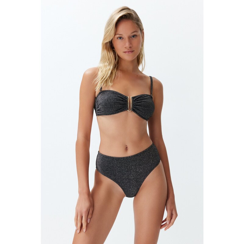 Trendyol čierny bezramienkový doplnok s trblietkami, vysoký pás, 57754036