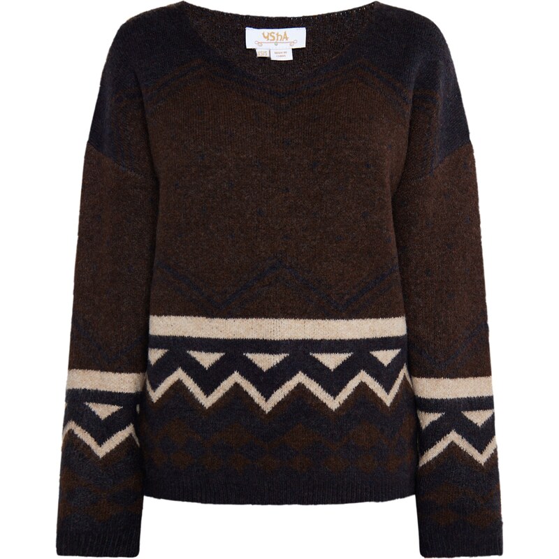 usha FESTIVAL Sveter Rakata piesková / tmavohnedá 54261940