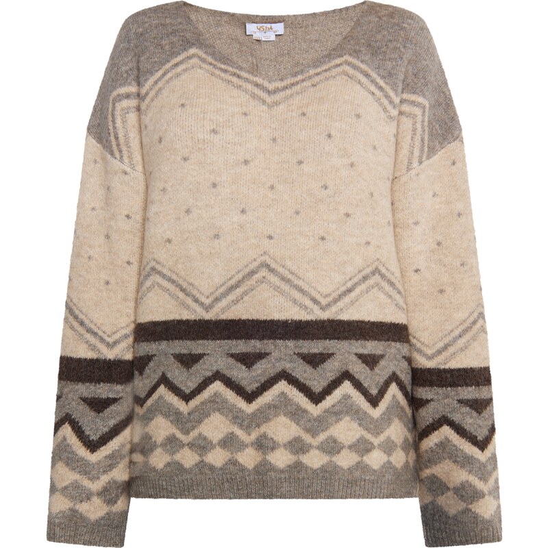 usha FESTIVAL Sveter Rakata béžová / tmavohnedá / sivá melírovaná 54261948