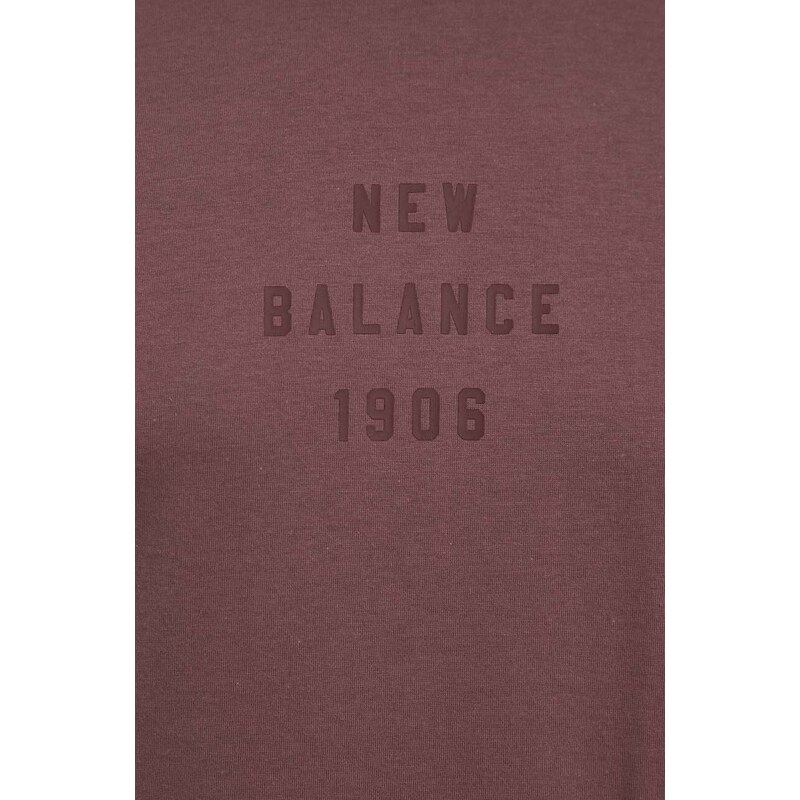 Bavlnené tričko New Balance pánske, fialová farba, s potlačou, MT41519LIE