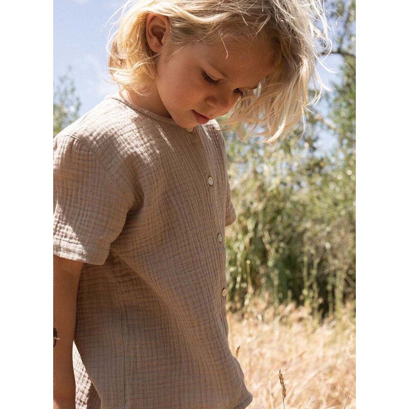 Detská bavlnená košeľa Konges Sløjd béžová farba