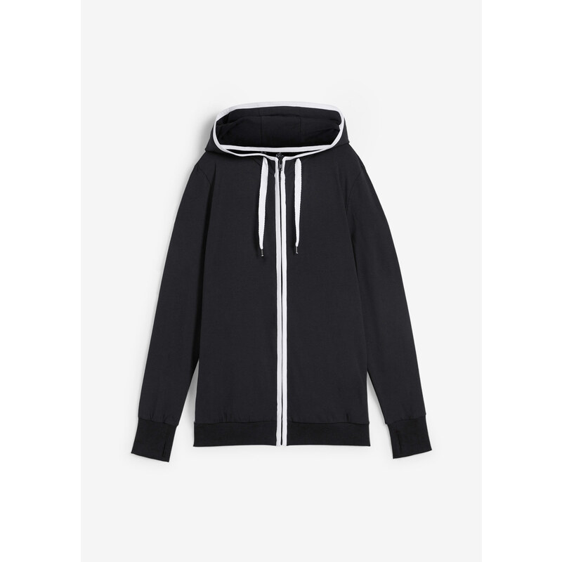 bonprix Strečová mikinová bunda s bavlnou, farba čierna 44731764