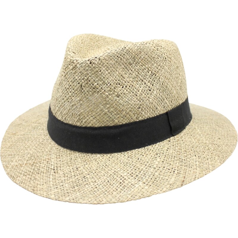 Fiebig - Headwear since 1903 Pánsky slamený klobúk z morskej trávy s čiernou stuhou - Fedora