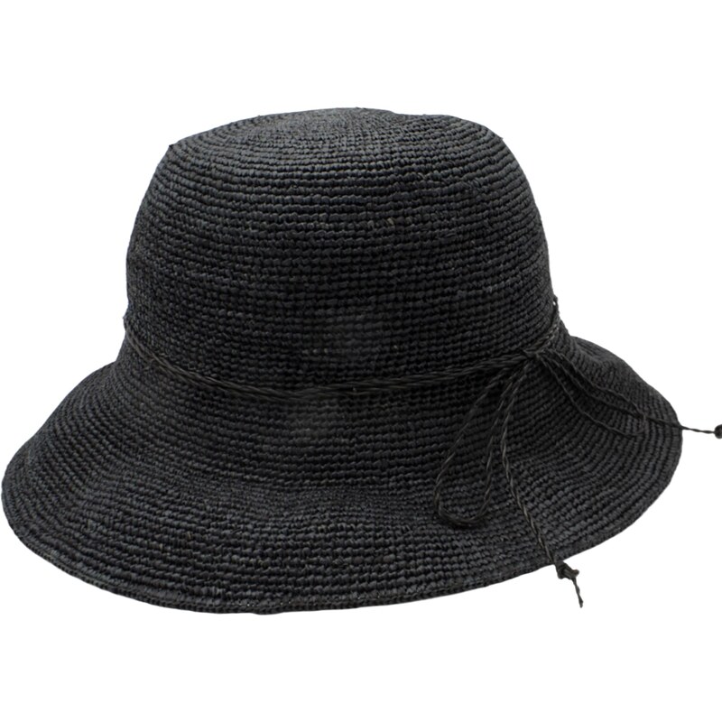 Fiebig - Headwear since 1903 Dámsky letný čierny nekrčivý slamený klobúk Cloche - Crochet Cloche