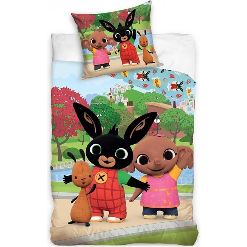 Carbotex Detské posteľné obliečky Zajačik Bing, Flop a Sula v parku - 100% bavlna - 70 x 90 cm + 140 x 200 cm