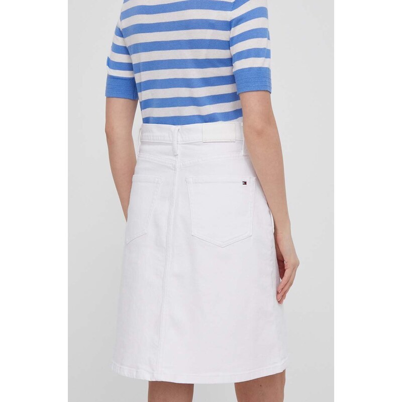 Rifľová sukňa Tommy Hilfiger biela farba,mini,rovný strih,WW0WW41341