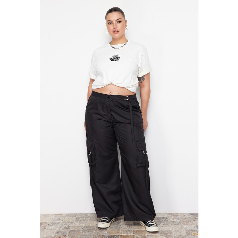 Trendyol Curve Čierne padák so širokými nohavicami tkané nohavice 50565238