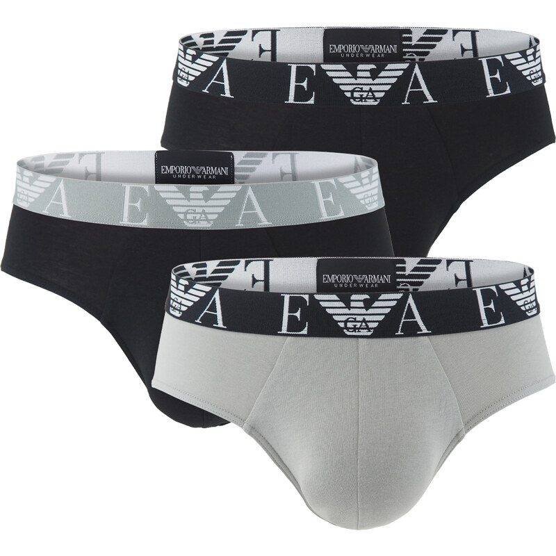 EMPORIO ARMANI - slipy 3PACK stretch cotton nero & pietra combo - 50222428