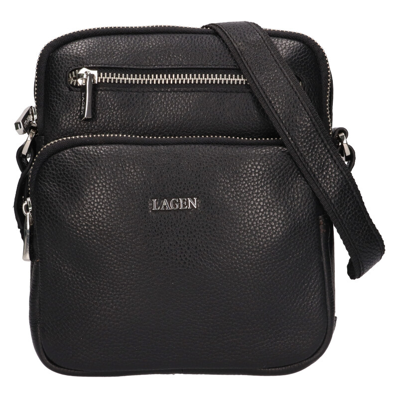 Lagen Pánska kožená crossbody taška 6048 BLK 66595991