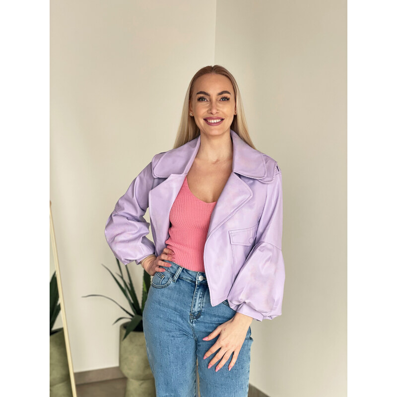Fialová kožená bunda 48557531