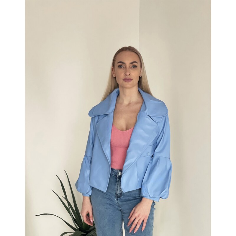 Modrá kožená bunda 48557588