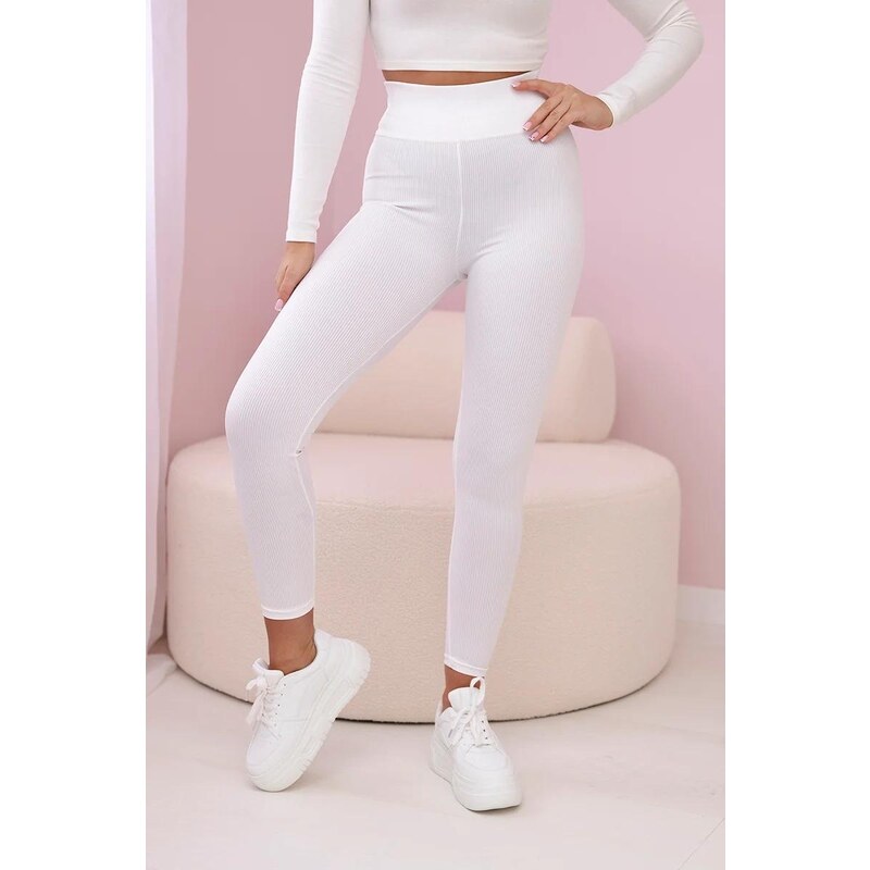MladaModa Legíny z vrúbkovaného materiálu model 69186 biele 50292632