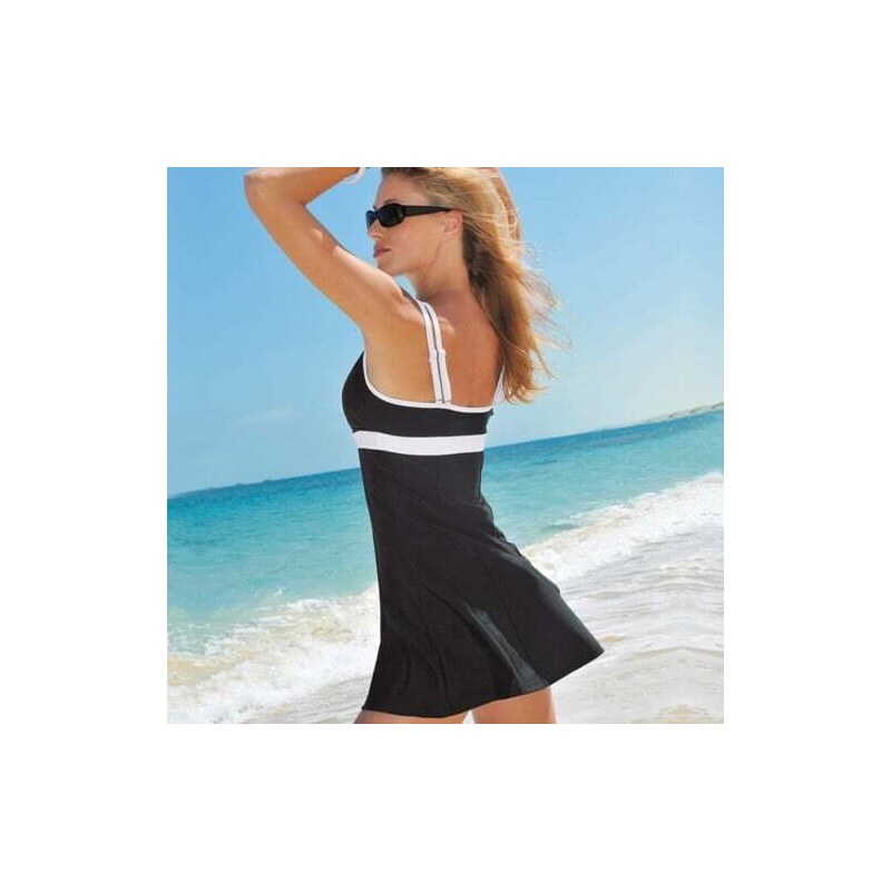 Blancheporte Jednodielne plavky so sukňou a integrovanými nohavičkami čierna/biela 038