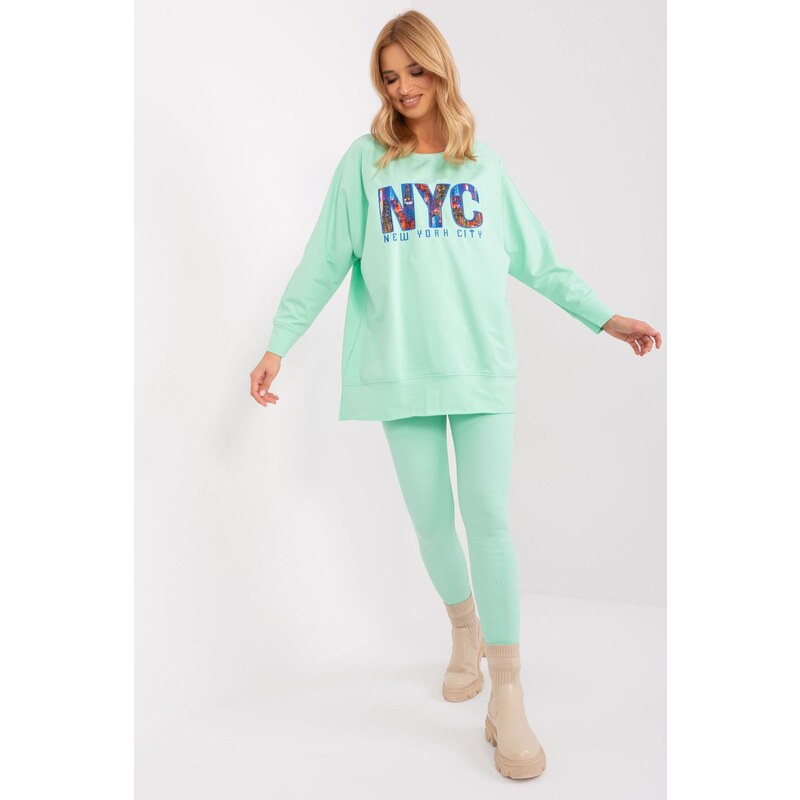 MladaModa Tepláková súprava s nápisom NYC model 83032 mentolová 50304303