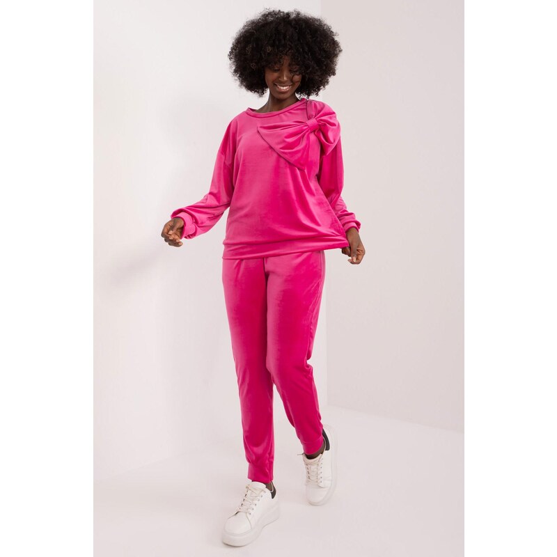 MladaModa Velúrová tepláková súprava s mašľou model 83114 fuksiová 50304331