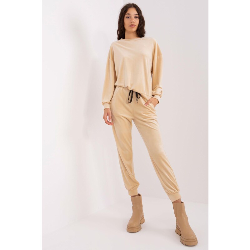 MladaModa Velúrová tepláková súprava model 32848 béžová 50304341