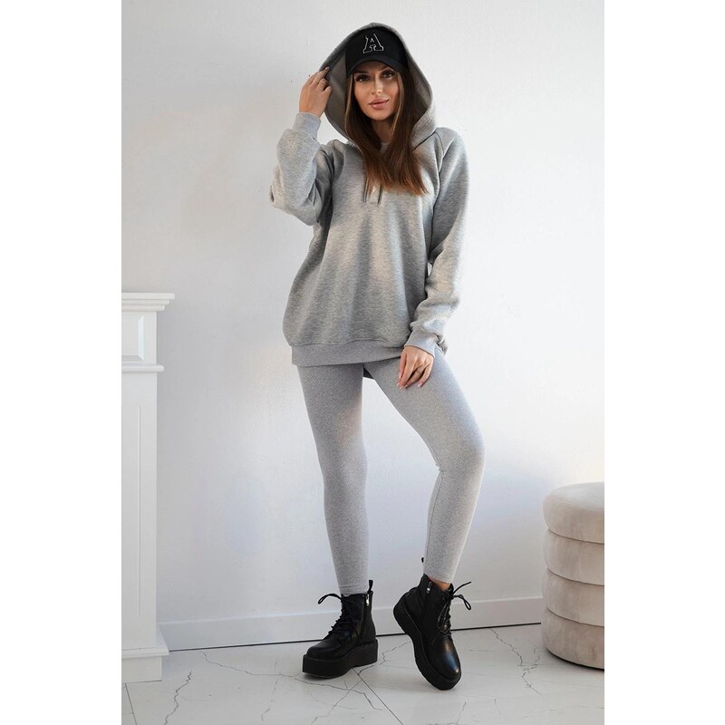 MladaModa 3-dielny set mikina + top + legíny model 9446 šedý 50304371