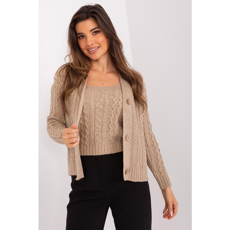 MladaModa 2-dielna svetrová súprava s topom model 01888 béžová 50304493