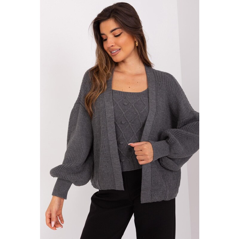 MladaModa 2-dielna svetrová súprava s topom model 01920 grafitová 50304486