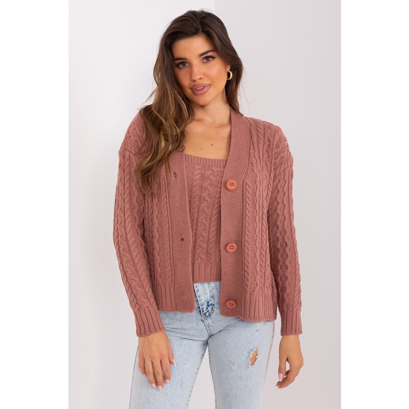 MladaModa 2-dielna svetrová súprava s topom model 01888 staroružová 50304489