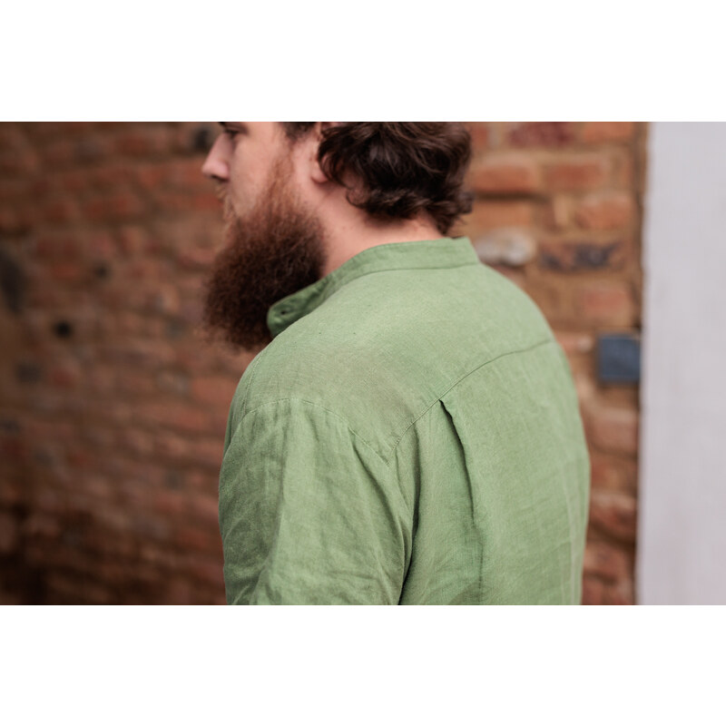 POHAN Ľanová košeľa Mojmír zelená s krátkym rukávom