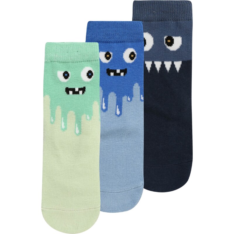 Lindex Ponožky 'Monster' námornícka modrá / svetlomodrá / svetlozelená / biela