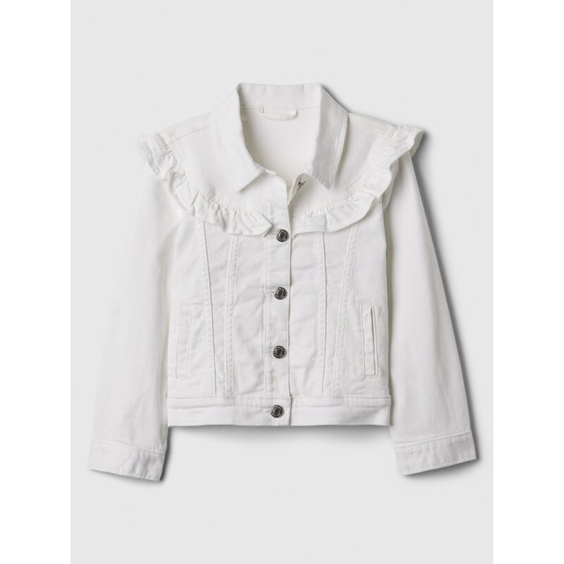 Biela dievčenská rifľová bunda s volánikmi GAP 50674030