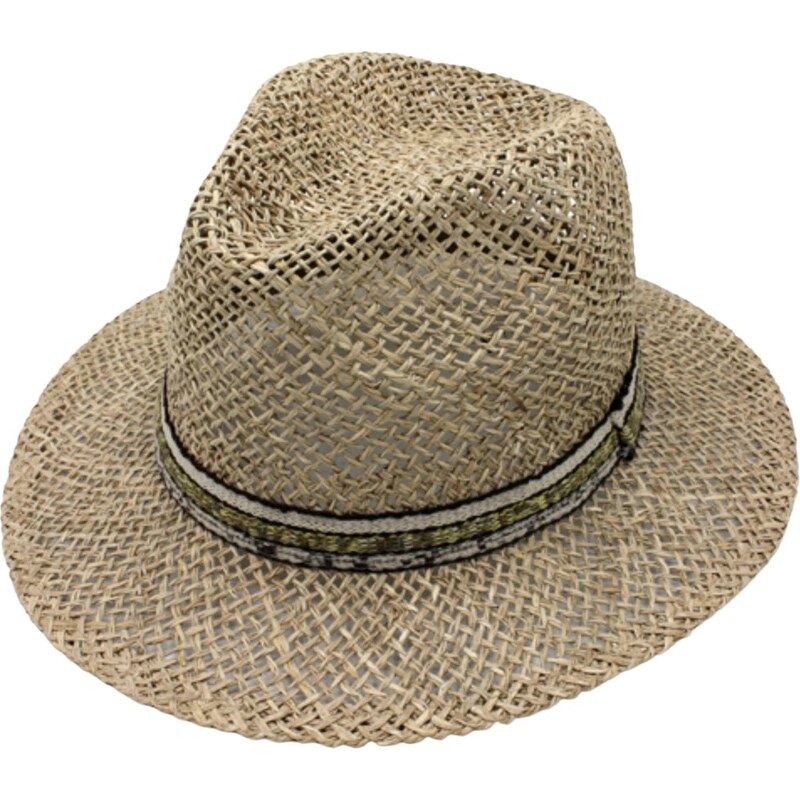 Fiebig - Headwear since 1903 Slamený klobúk z morskej trávy s farebnou stuhou - Fedora