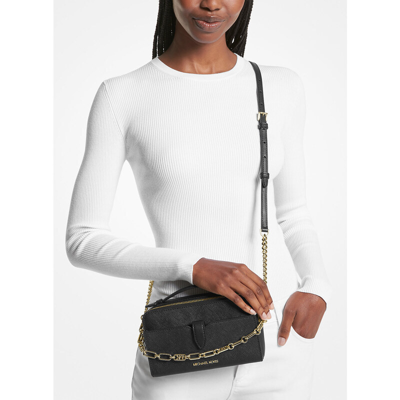 Michael Kors Jet Set Medium Saffiano Leather Smartphone Double-Zip Crossbody Bag Black