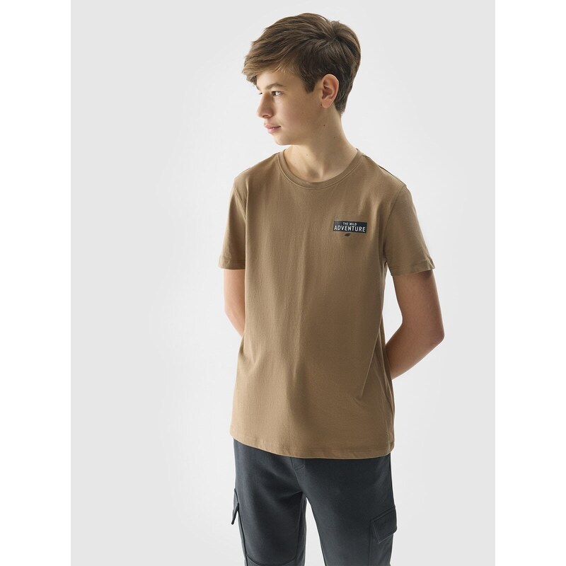 4F Chlapčenské tričko s potlačou z organickej bavlny - hnedé