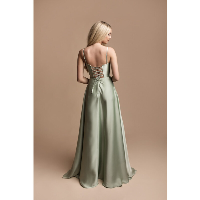 Paris Style Svetlozelené dlhé šaty so šnurovaním Emma