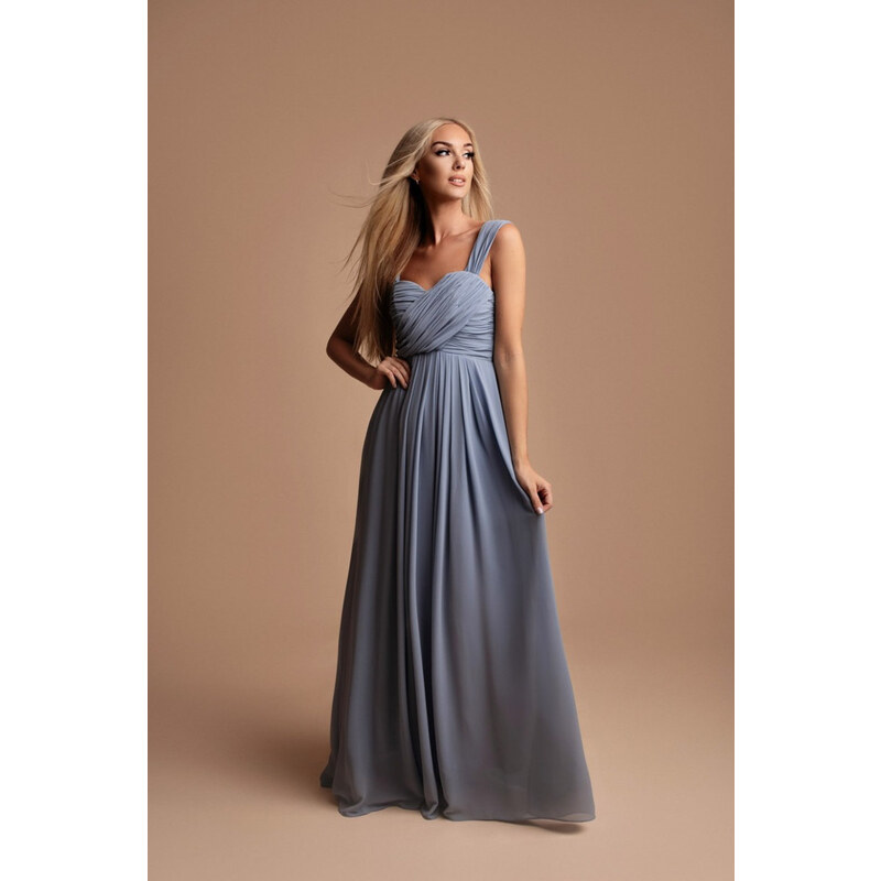 Paris Style Sivo-modré dlhé šaty s nariasením Karen 4