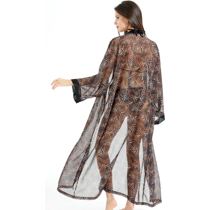 C&City Dlhé šifónové kimono Pareo plážové šaty C14300 Leopard