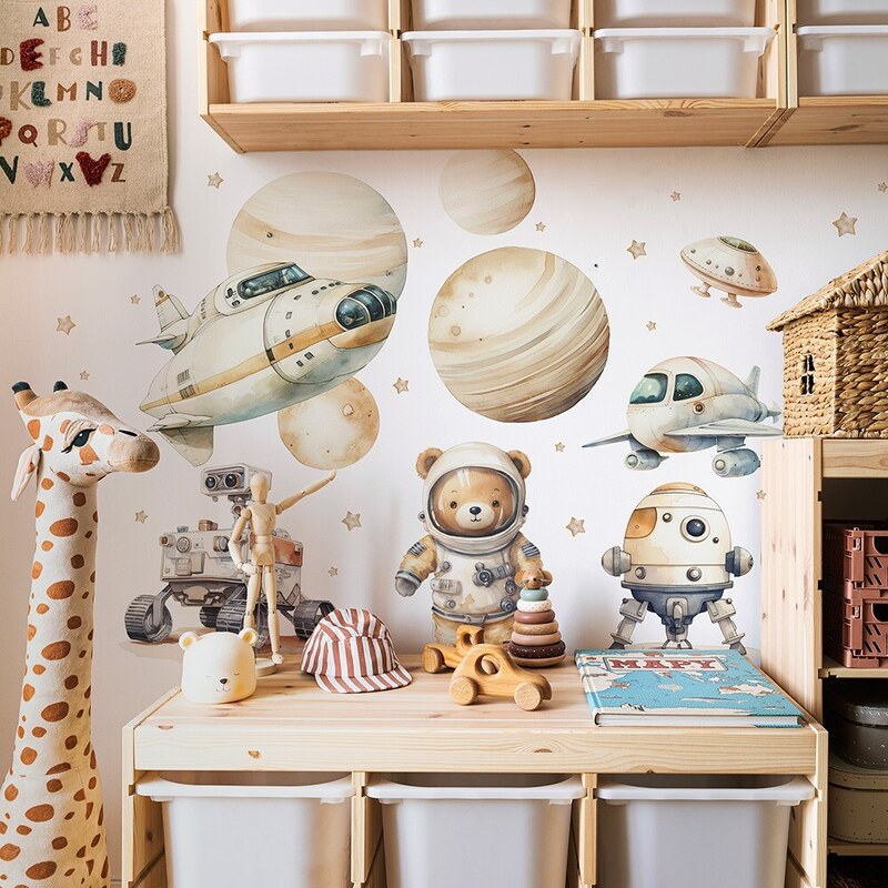 Gario Detská nálepka na stenu Space adventure - medvedík vo vesmíre