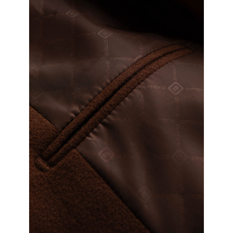 Ombre Clothing Pánske sako s ozdobnými gombíkmi na manžetách - čokoládovo hnedé V1 OM-BLZB-0118