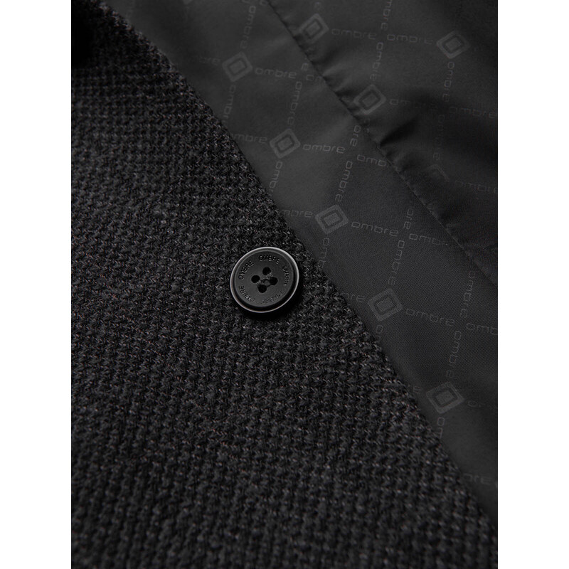 Ombre Clothing Pánske žakárové sako v jemnej kocke - čierne V2 OM-BLZB-0119