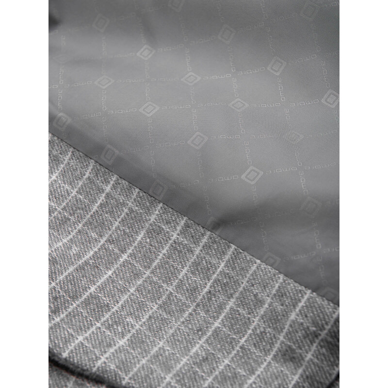 Ombre Clothing Pánska kockovaná bunda zo zmesi vlny - sivá V1 OM-BLZB-0117