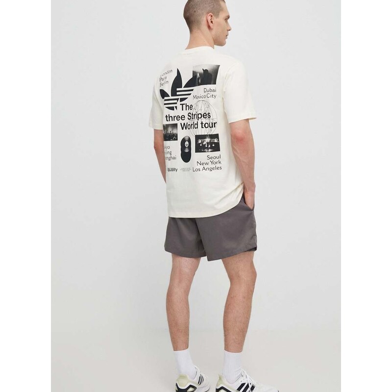 Bavlnené tričko adidas Originals pánske, béžová farba, s potlačou, IS2902