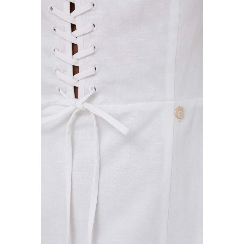 Šaty s prímesou ľanu Guess FEDERICA biela farba, mini, áčkový strih, W4GK98 WG7B0