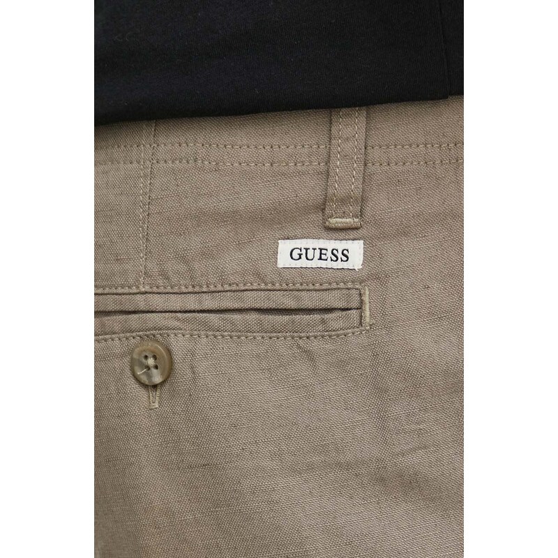 Ľanové šortky Guess ECO LINEN béžová farba, M4GB59 WG8B0