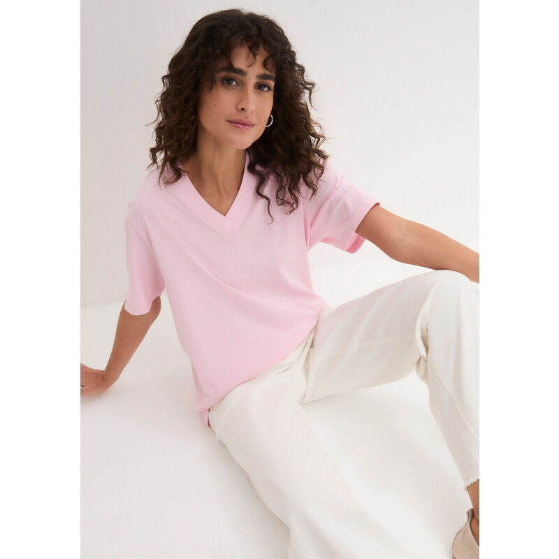 bonprix Široké dlhé tričko, V-výstrih (5 ks), krátky rukáv, farba 44733359