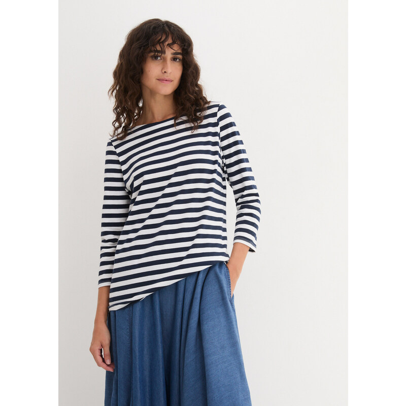 bonprix Tričko, 3/4-rukáv, s lodičkovým výstrihom, farba biela 44790181