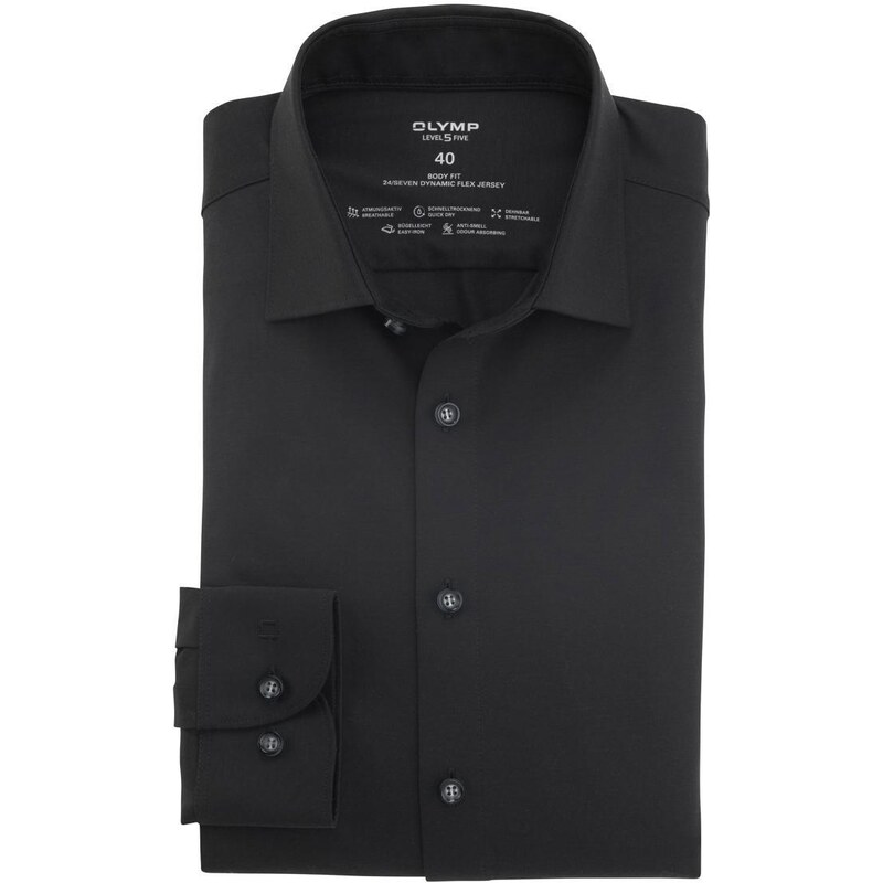 Pánska čierna Flex jersey košeľa OLYMP predĺžený rukáv body fit 50383627