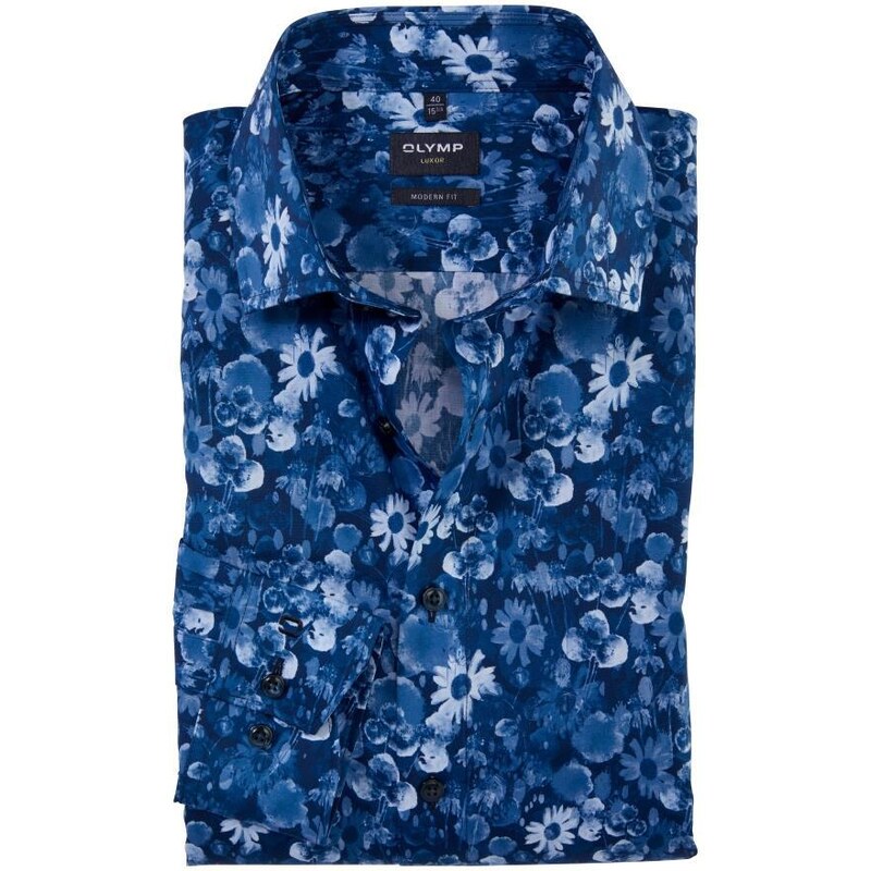 Pánska modrá kvetovaná košeľa Luxor OLYMP modern fit 50383628