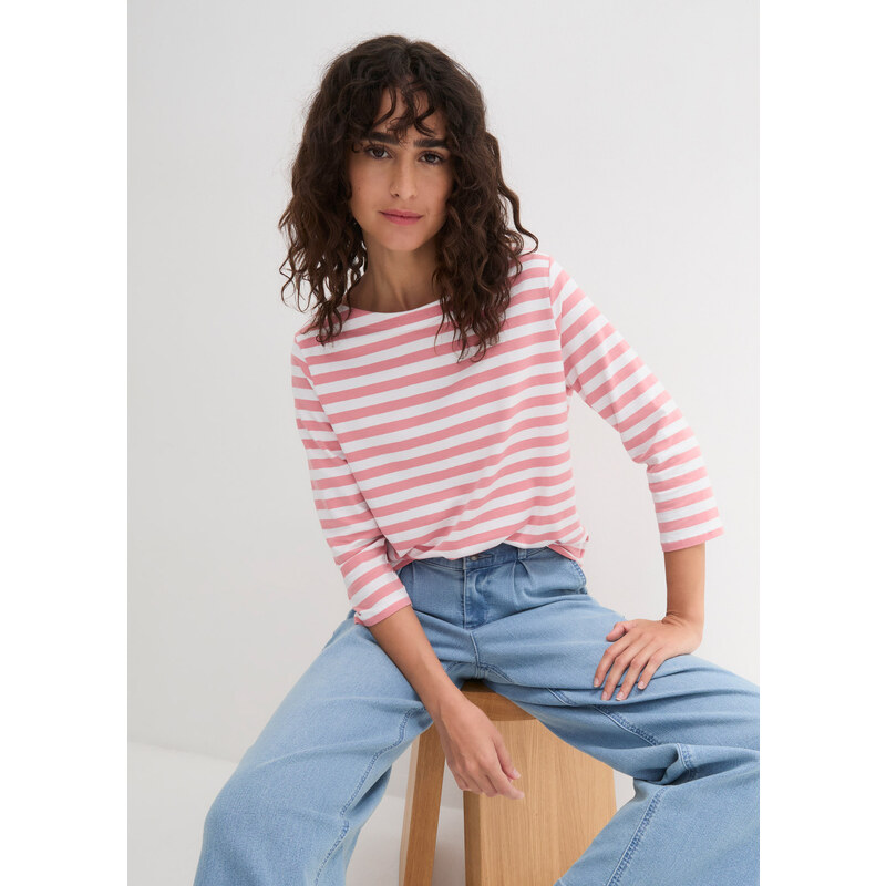 bonprix Tričko, 3/4-rukáv, s lodičkovým výstrihom, farba ružová 48067043