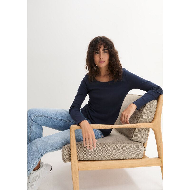 bonprix Tričko s dlhým rukávom z čistej bio bavlny, farba modrá 48899139