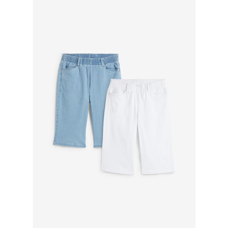 bonprix Strečové bermudy (2ks v balení), farba biela 64438157