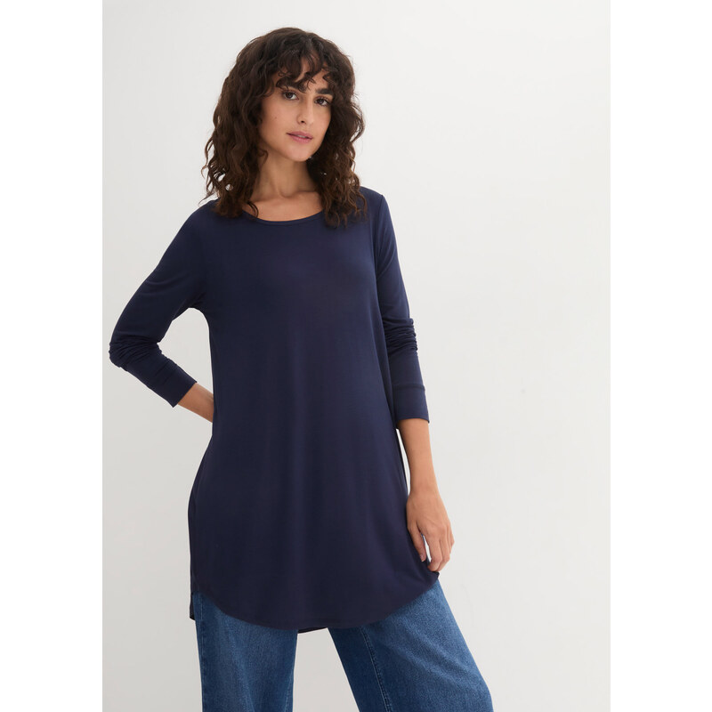 bonprix Dlhé viskózové tričko, dlhý rukáv, farba modrá 61375991