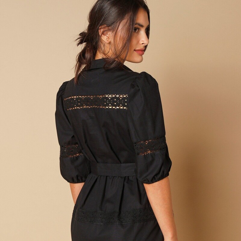 Blancheporte Košeľové šaty s macramé čierna 036